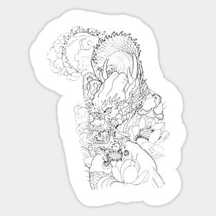 Pencil hand-drawn dragon and koi design Sticker